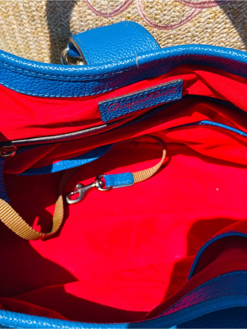 Dooney Bourke Royal Blue Pebble leather with Red lining. - Picture 3 of 10